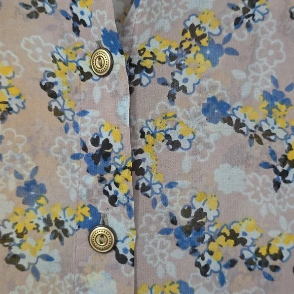 CAbi Yellow and Gray Floral Sleeveless Blouse Sz Sm - Picture 4 of 5